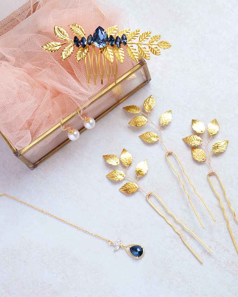 Peigne de mariée feuilles – modèle Betine, création française Atelier Sarah Aime