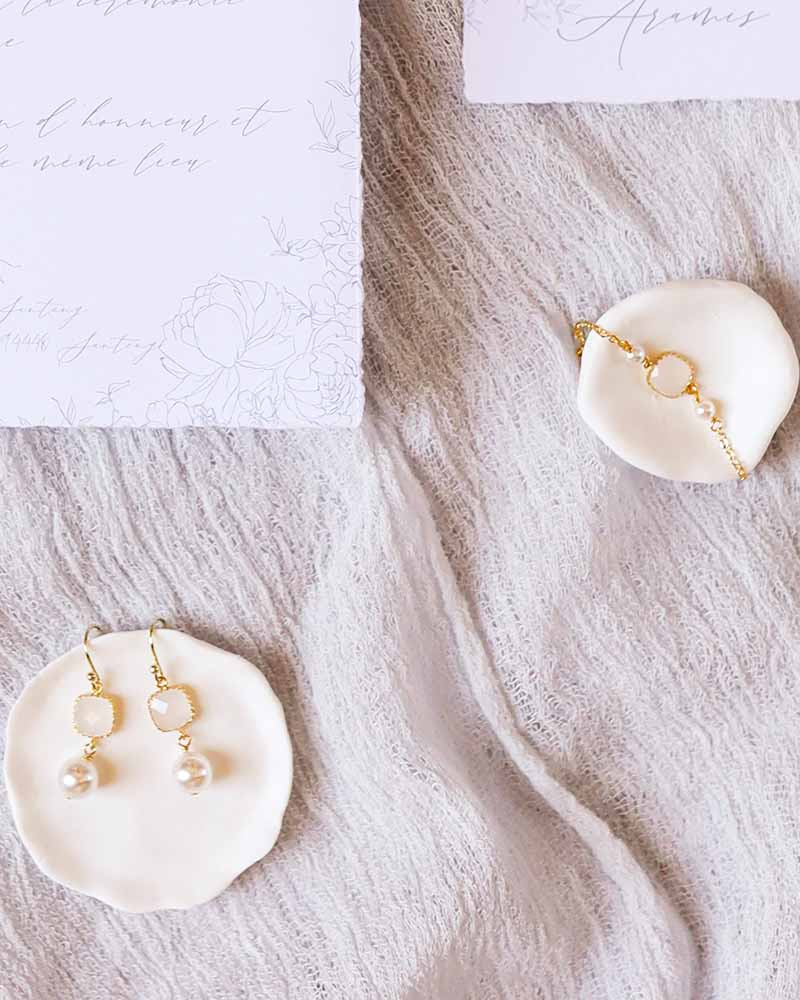 Boucles d’oreilles mariage Florine – création française Atelier Sarah Aime  
