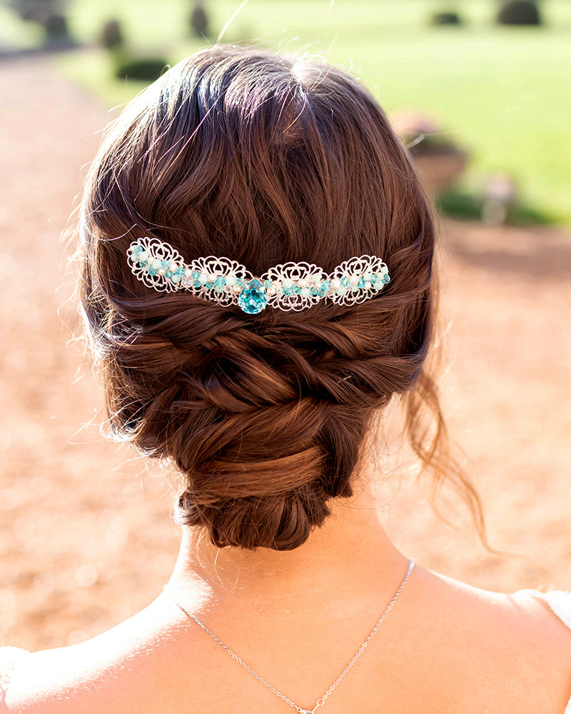 Peigne de mariée strass – modèle Alicia, création française Atelier Sarah Aime