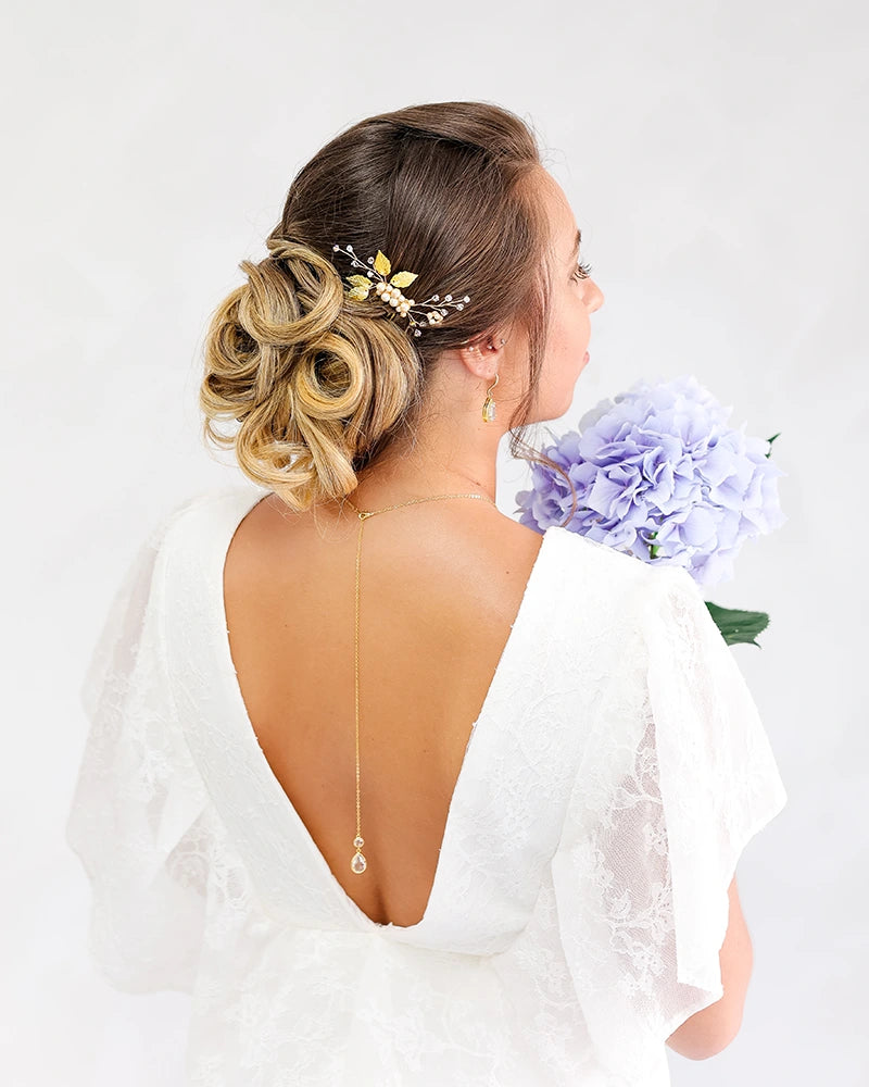 Peigne de mariée feuilles et perles – modèle Vivianne,-création française Atelier Sarah Aime