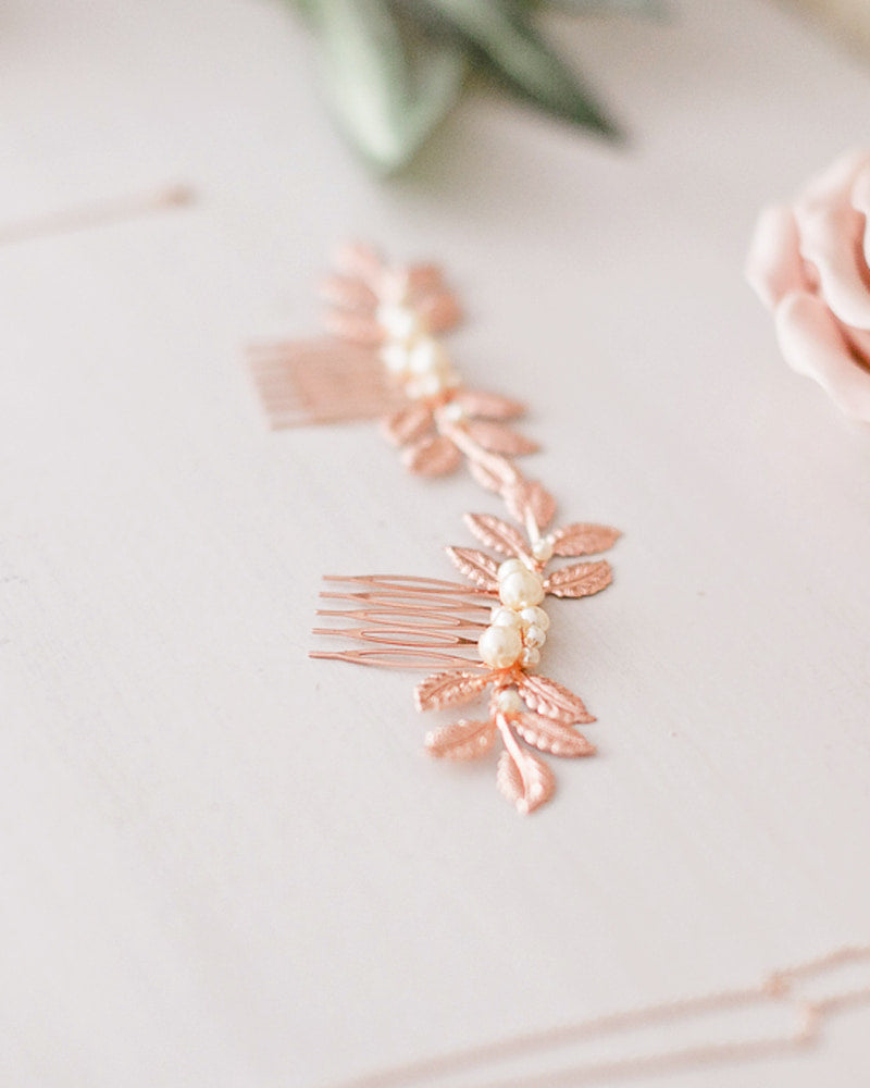 Peigne de mariée perlé rose gold