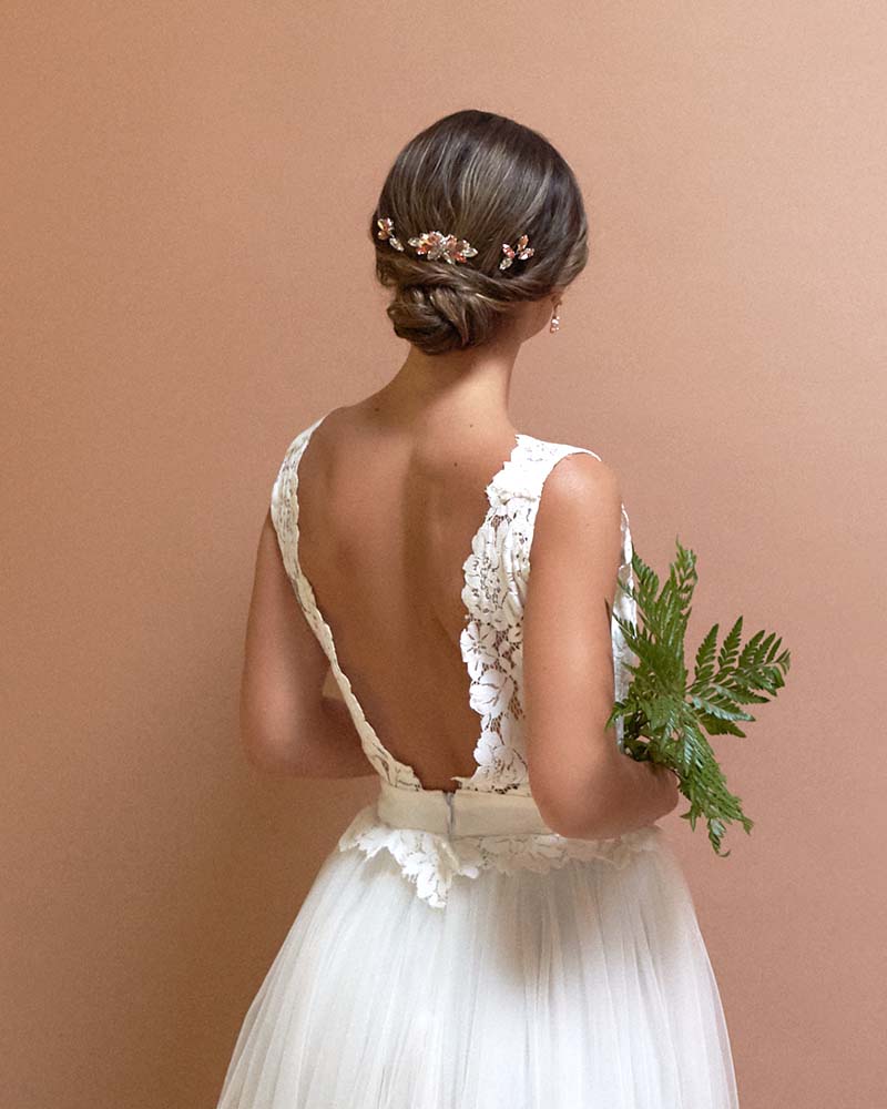 Trio de pics à cheveux mariage – modèle Savana, création française Atelier Sarah Aime