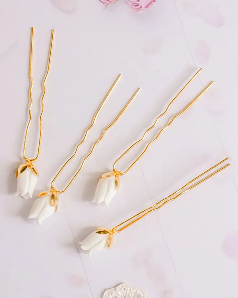 Pics à chignon mariage – modèle Rose x4, création artisanale Atelier Sarah Aime